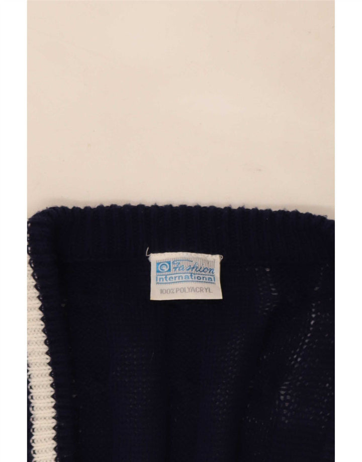 Vintage Mens Cardigan Sweater IT 48/50 Medium Navy Blue Striped Polyester
