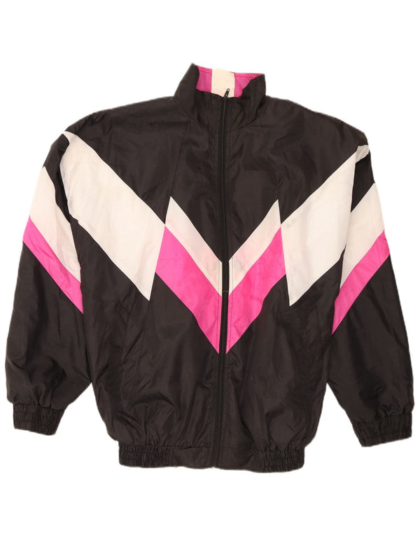 Vintage Mens Tracksuit Top Jacket XL Black Colourblock Polyester