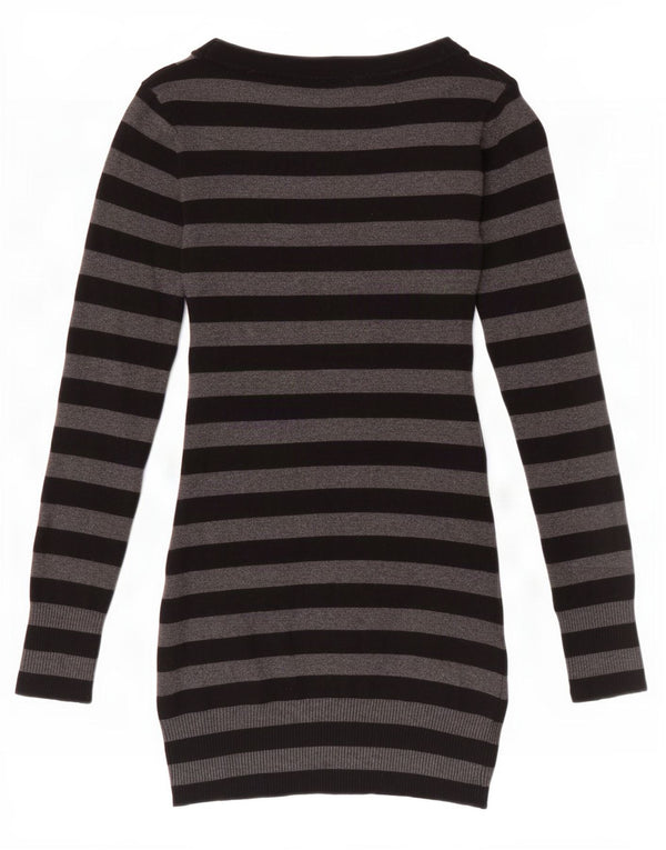 Jane Norman Womens Longline V-Neck Jumper Sweater UK 10 Small Grey Striped
