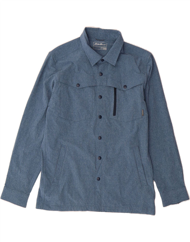 EDDIE BAUER Mens Overshirt Classic Fit Shirt Medium Blue Polyester Vintage Eddie Bauer and Second-Hand Eddie Bauer from Messina Hembry 