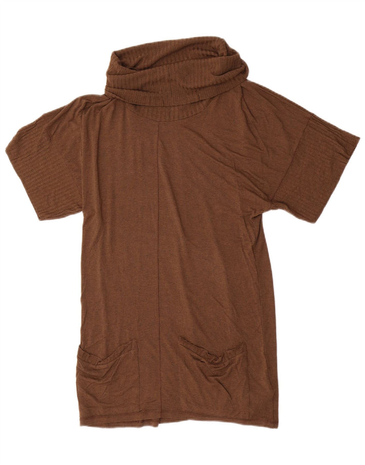 ZARA Womens Longline Roll Neck Jumper Sweater UK 14 Medium Brown