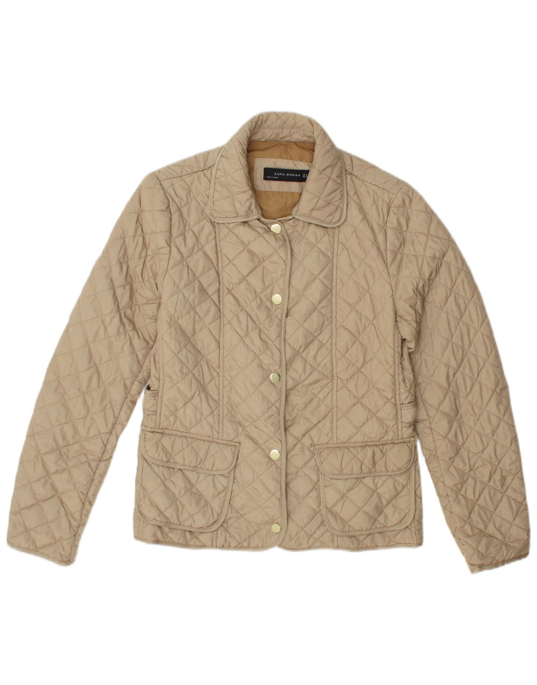 Zara Womens Quilted Jacket UK 12 Medium Beige Polyester