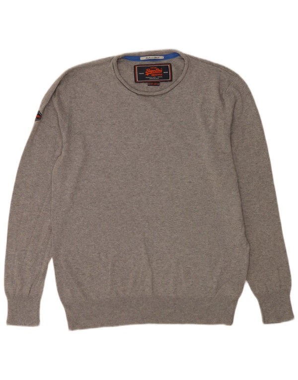 Superdry Mens Crew Neck Jumper Sweater Large Grey Cotton