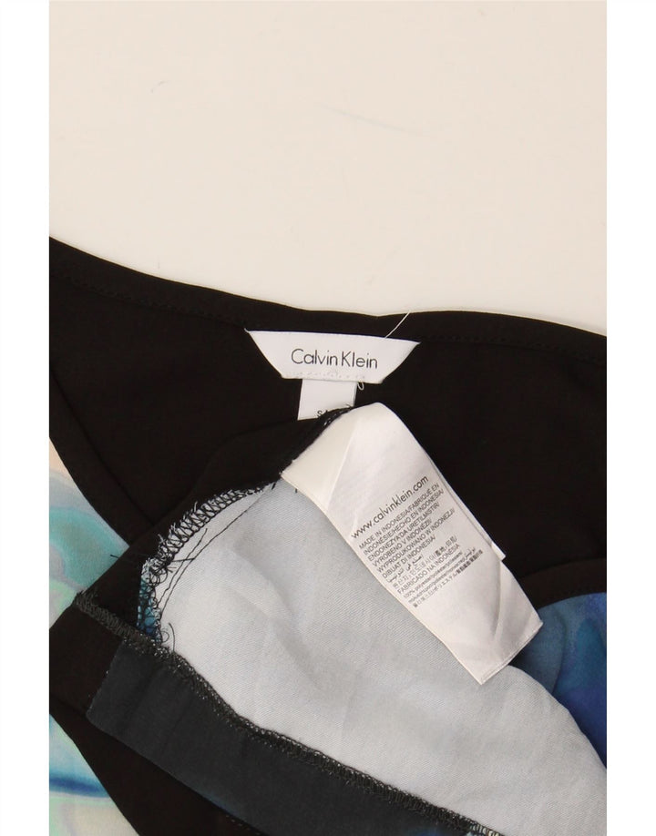 CALVIN KLEIN Womens Crop Blouse Top UK 10 Small Navy Blue Floral