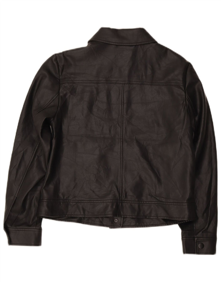 Marks & Spencer Womens Faux Leather Bomber Jacket UK 12 Medium Black