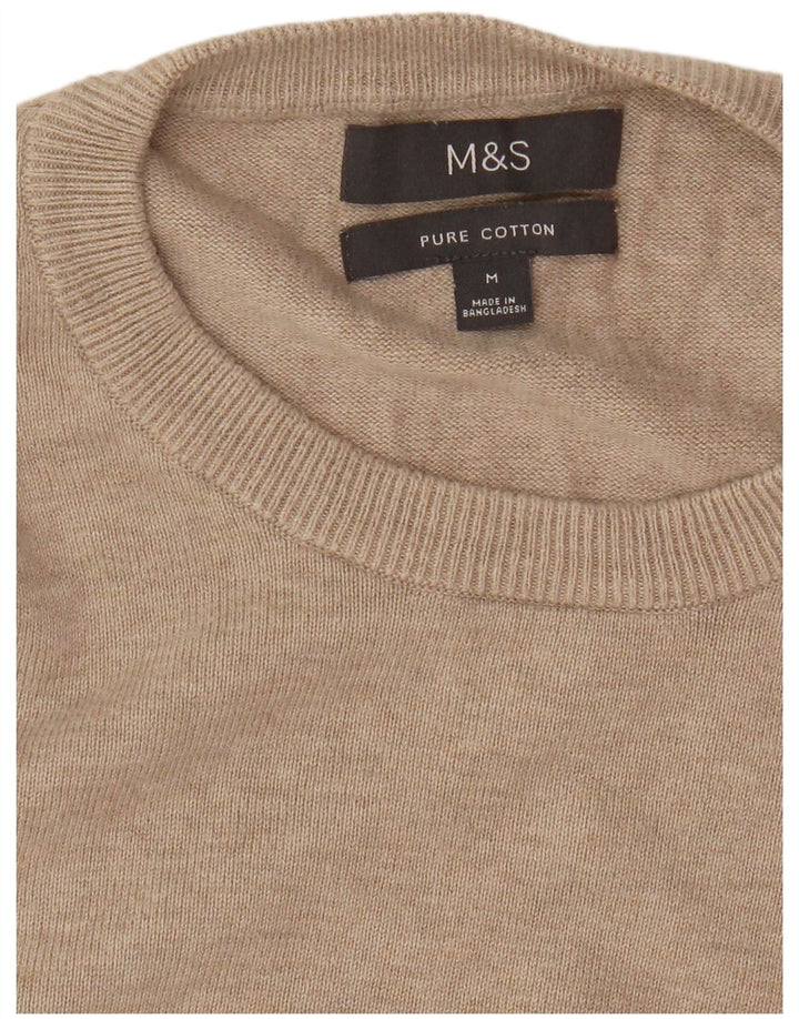 Marks & Spencer Mens Crew Neck Jumper Sweater Medium Beige Cotton