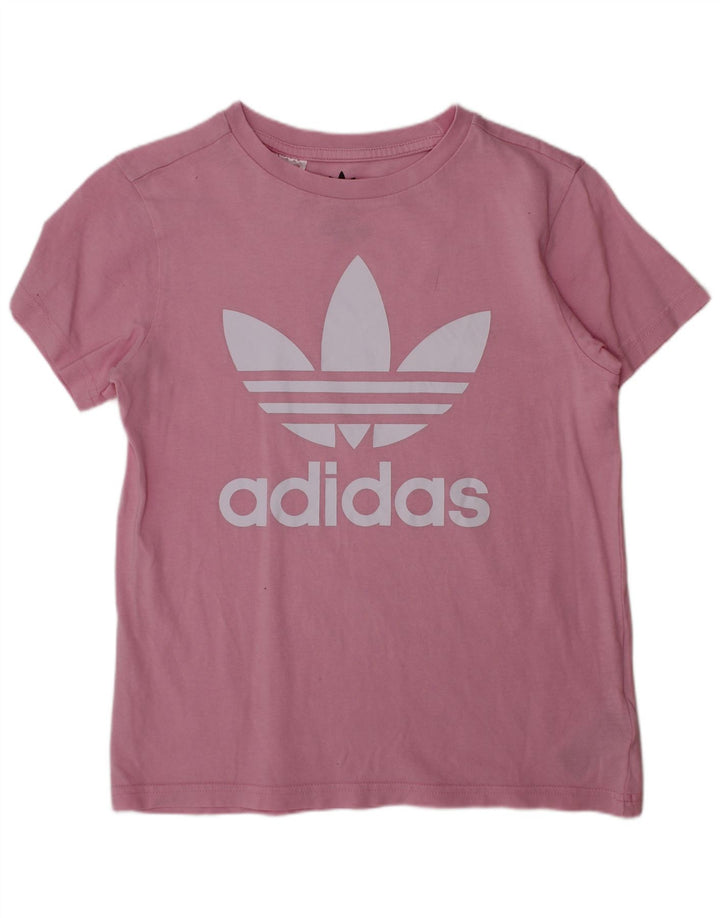 ADIDAS Girls Graphic T-Shirt Top 9-10 Years Pink Cotton