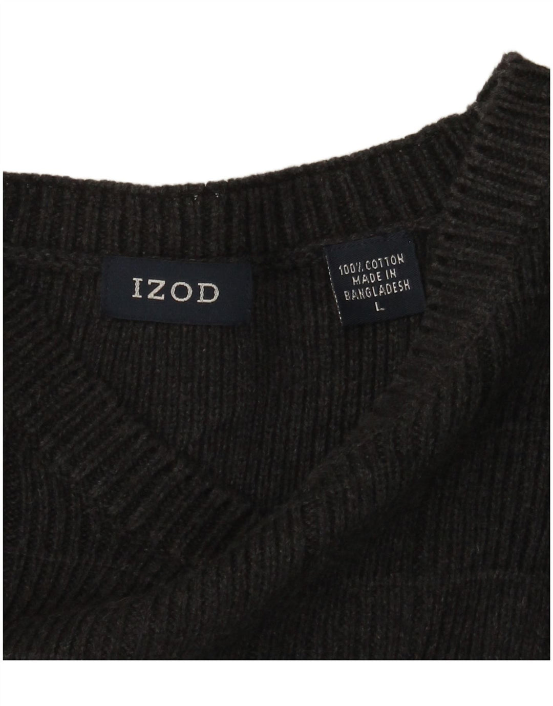 IZOD Mens Boat Neck Jumper Sweater Large Grey Check Cotton