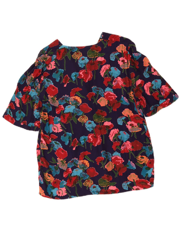 Vintage Womens Short Sleeve Shirt Blouse UK 16 Large Navy Blue Floral