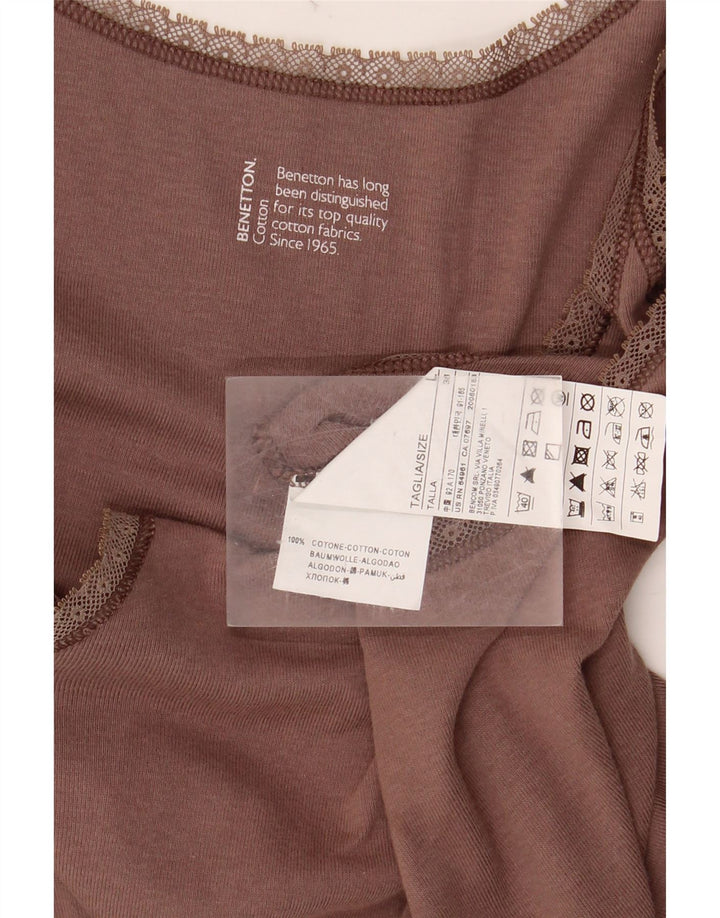 BENETTON Womens Cami Top UK 14 Large Brown Cotton