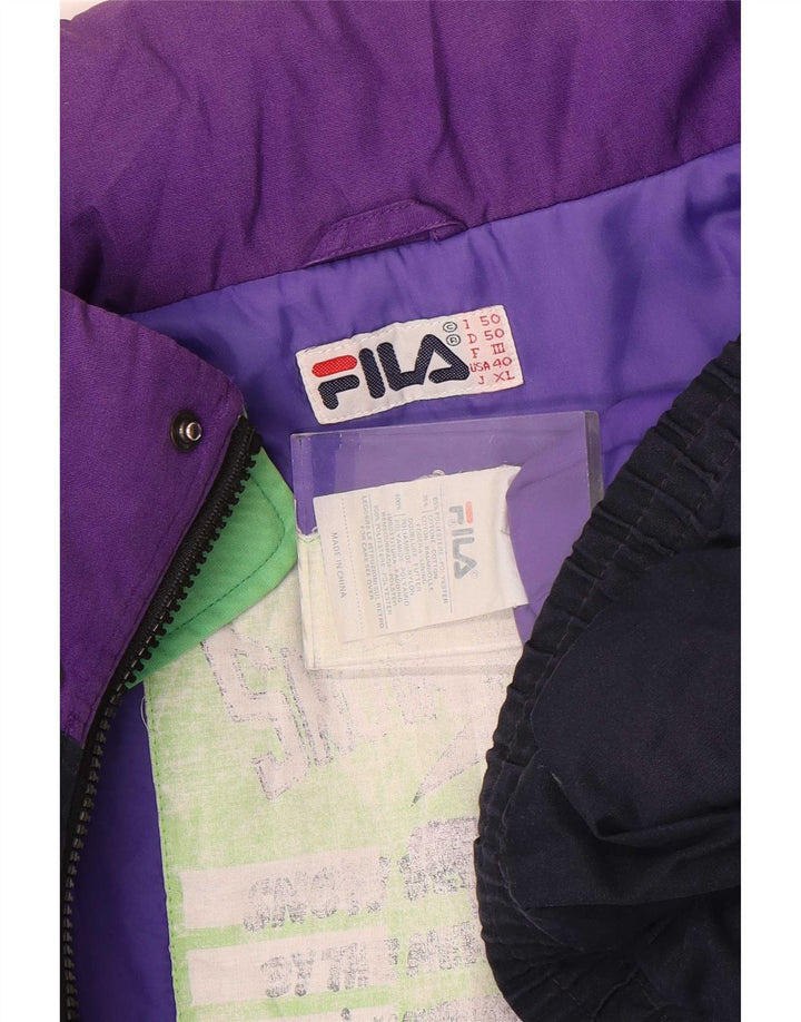 Fila Mens Hooded Ski Jacket IT 50 Large Navy Blue Colourblock Polyester