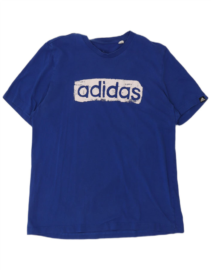 ADIDAS Mens Graphic T-Shirt Top Medium Blue Cotton