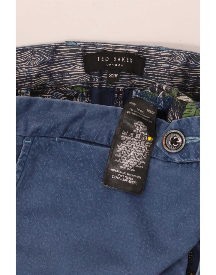 Ted Baker Mens Chino Shorts W32 Medium Blue Geometric Cotton