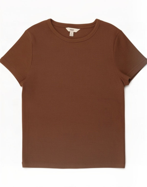 Marks & Spencer Womens T-Shirt Top UK 14 Medium Brown Cotton
