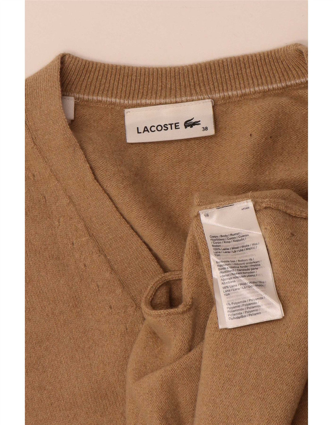 Lacoste Womens Cardigan Sweater Size 38 Medium Beige Wool