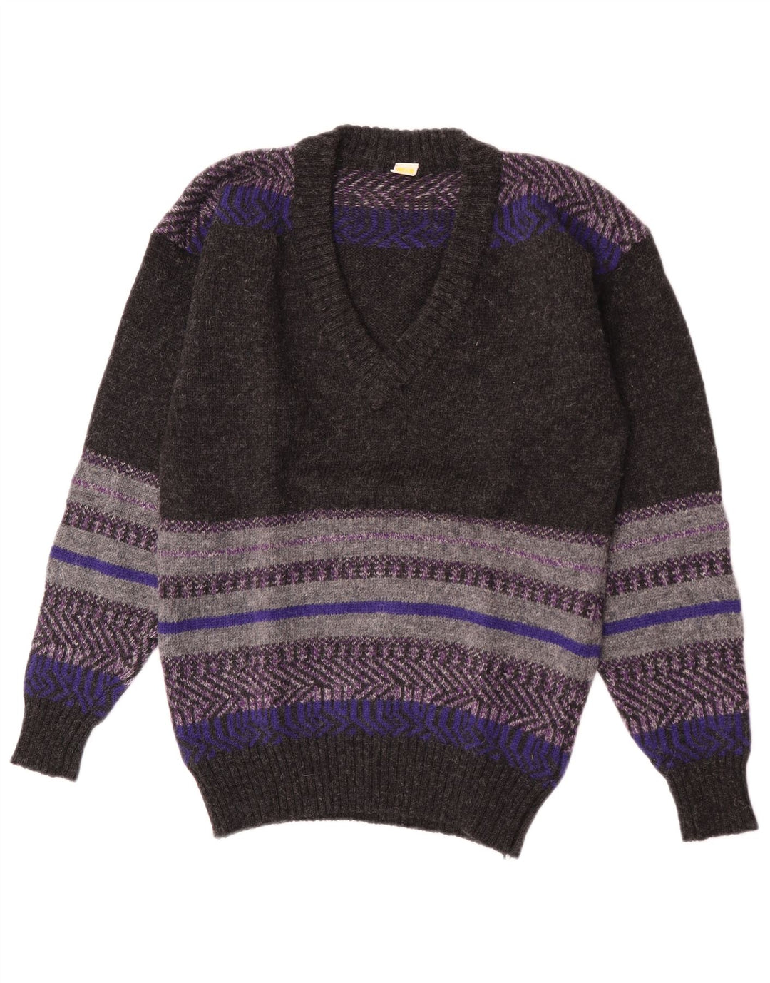 Mark Astor Mens V-Neck Jumper Sweater Small Grey Striped