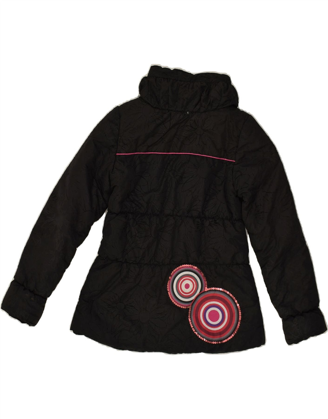 DESIGUAL Girls Padded Jacket 11-12 Years Black Floral Polyester | Vintage Desigual | Thrift | Second-Hand Desigual | Used Clothing | Messina Hembry 