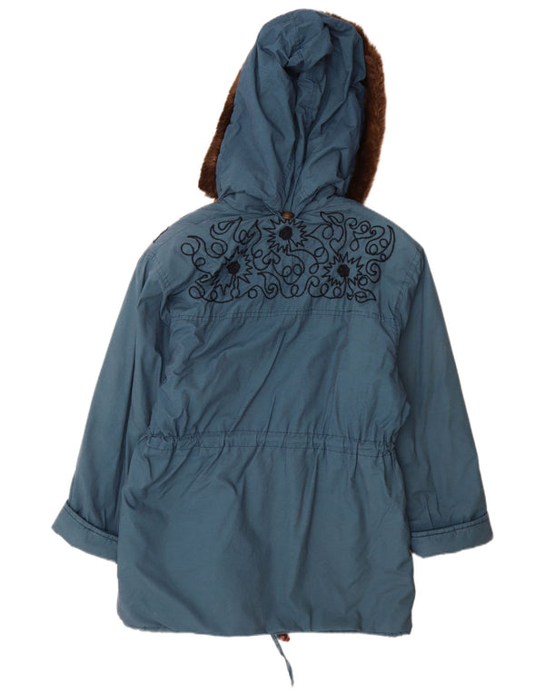Vintage Womens Hooded Oversized Windbreaker Coat UK 10 Small Blue Floral