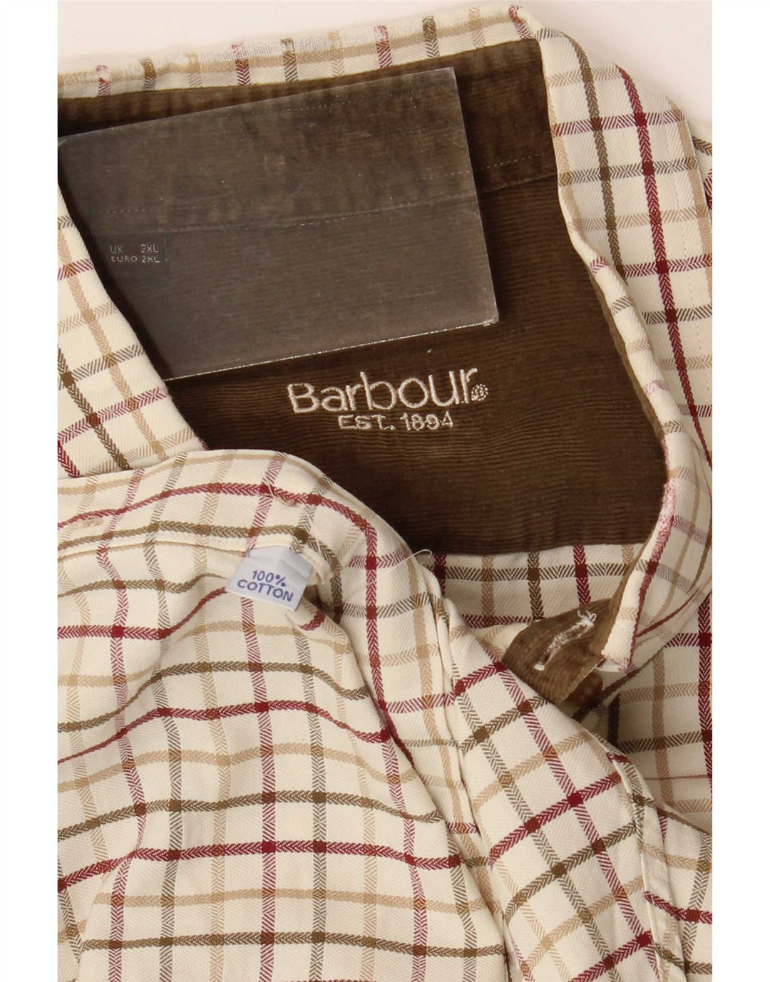 Barbour Mens Shirt 2XL Beige Gingham Cotton