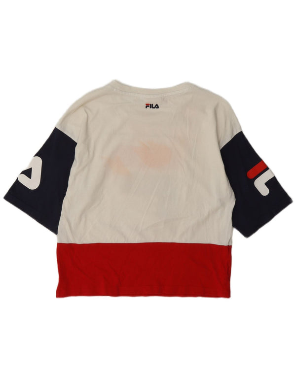 Fila Womens Crop Graphic T-Shirt Top UK 10 Small White Colourblock