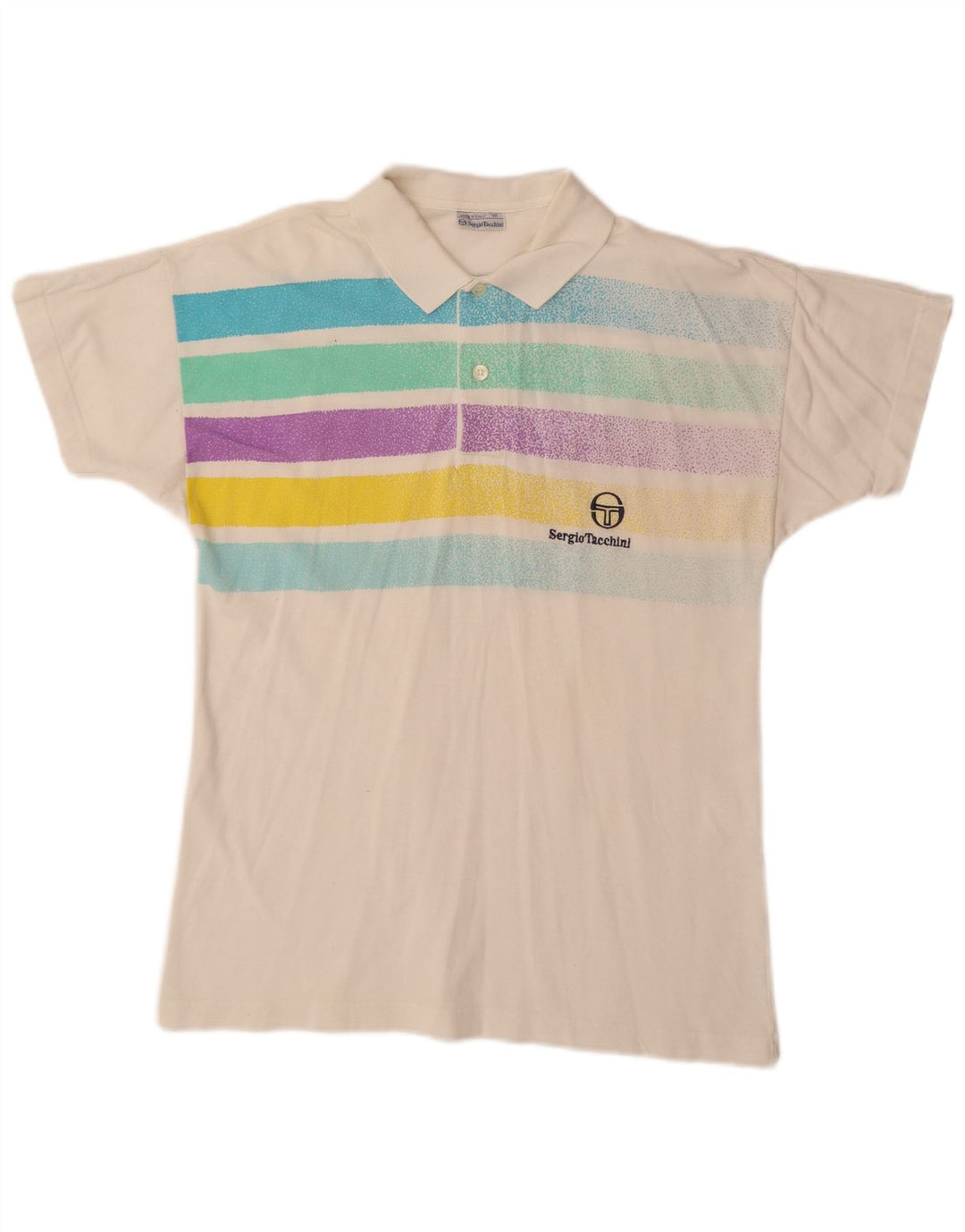 SERGIO TACCHINI Mens Polo Shirt Small White Striped Cotton