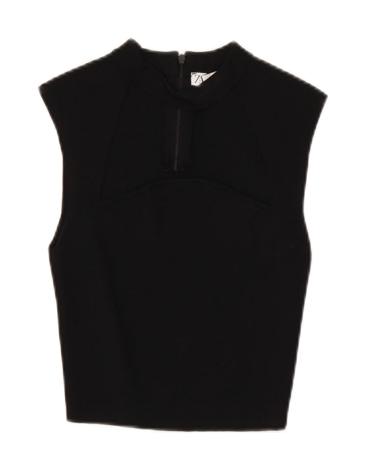ZARA Womens Crop Blouse Top UK 10 Small Black Nylon Vintage Zara and Second-Hand Zara from Messina Hembry 