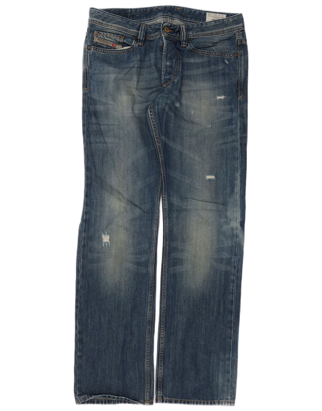Diesel Mens Viker Distressed Straight Jeans W32 L32 Blue Cotton
