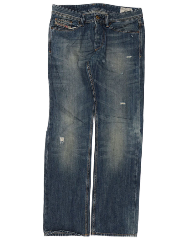 Diesel Mens Viker Distressed Straight Jeans W32 L32 Blue Cotton