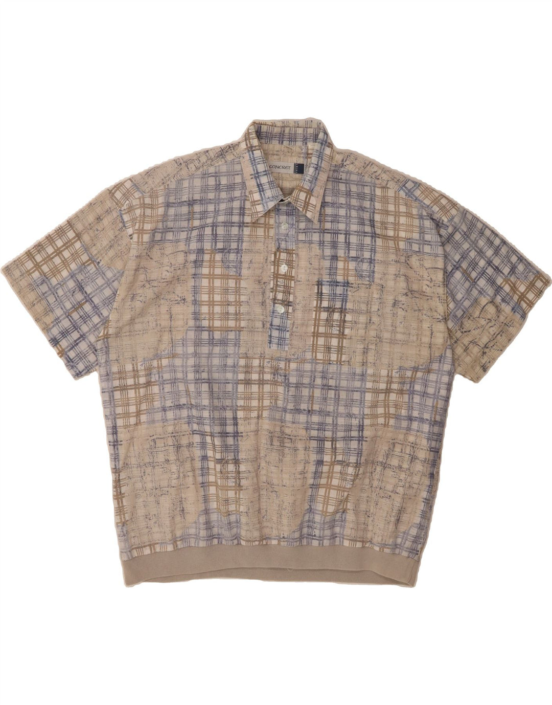 CONCRET Mens Short Sleeve Pullover Shirt Size 43/44 XL Beige Check Vintage Concret and Second-Hand Concret from Messina Hembry 