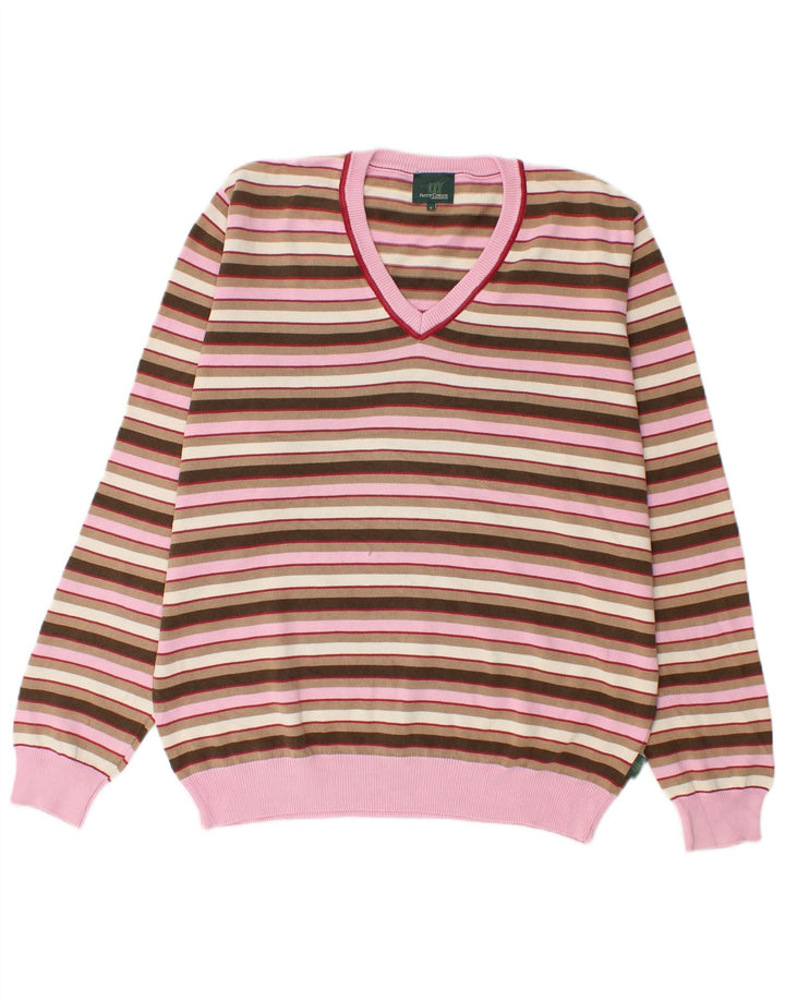 Henry s Womens V-Neck Jumper Sweater UK 16 Large Multicoloured Striped