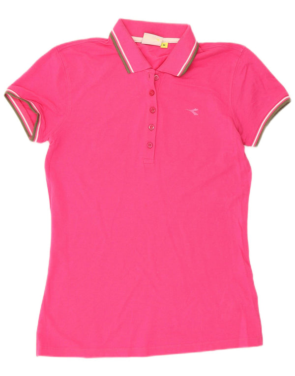 Diadora Womens Polo Shirt UK 12 Medium Pink Cotton