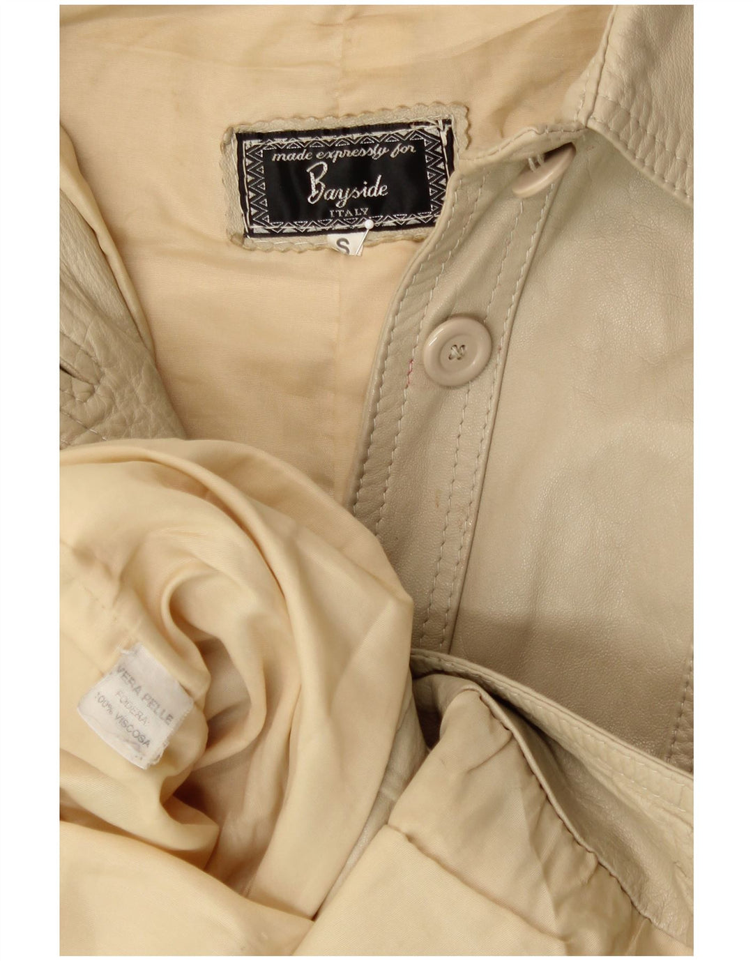 BAYSIDE Womens Leather Jacket UK 10 Small Beige Leather