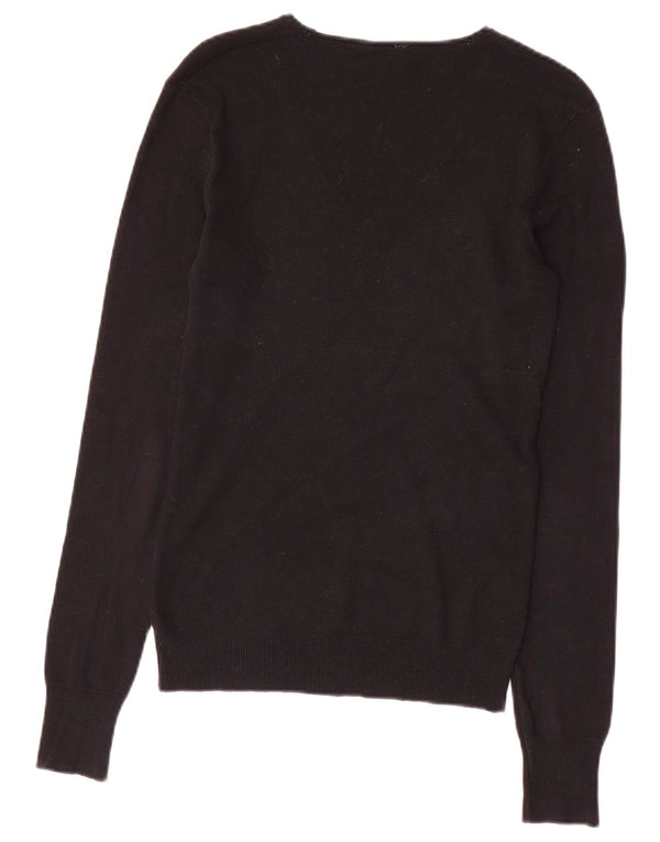 BENETTON Womens V-Neck Jumper Sweater UK 10 Small Black