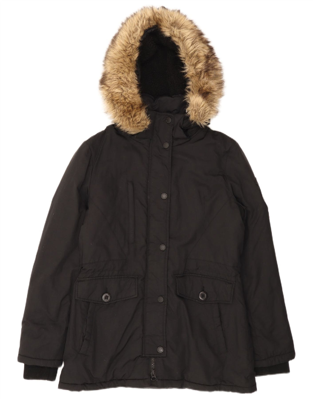 Superdry Womens Hooded Parka Jacket UK 12 Medium Black Nylon