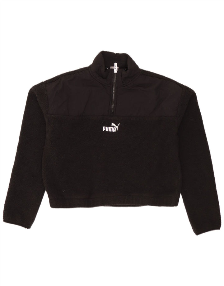 PUMA Womens Crop Oversized Zip Neck Fleece Jumper UK 10 Small Black