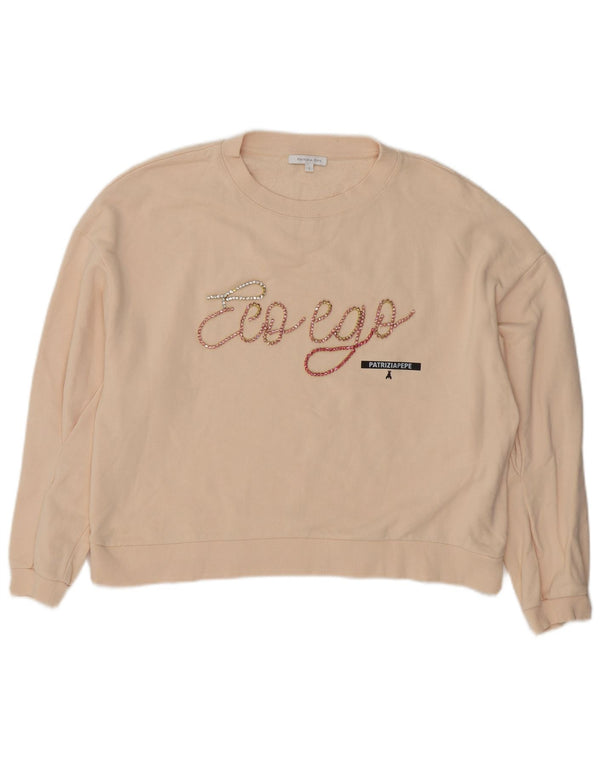 Patrizia Pepe Womens Graphic Sweatshirt Jumper UK 14 Large Beige Cotton