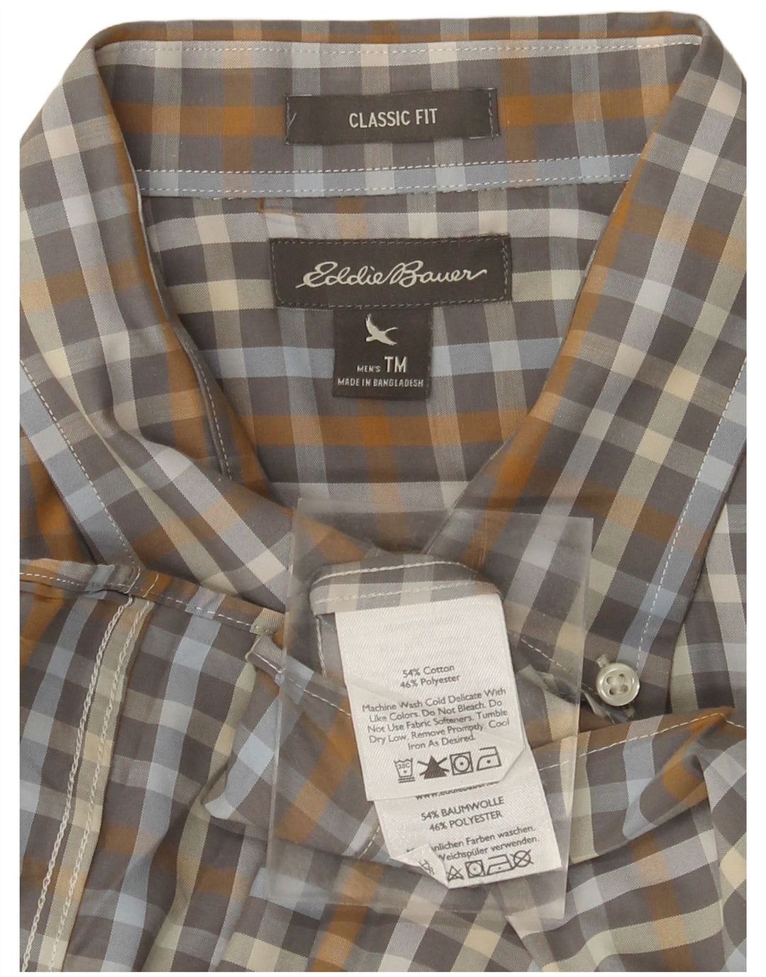 EDDIE BAUER Mens Classic Fit Shirt Medium Grey Check Cotton