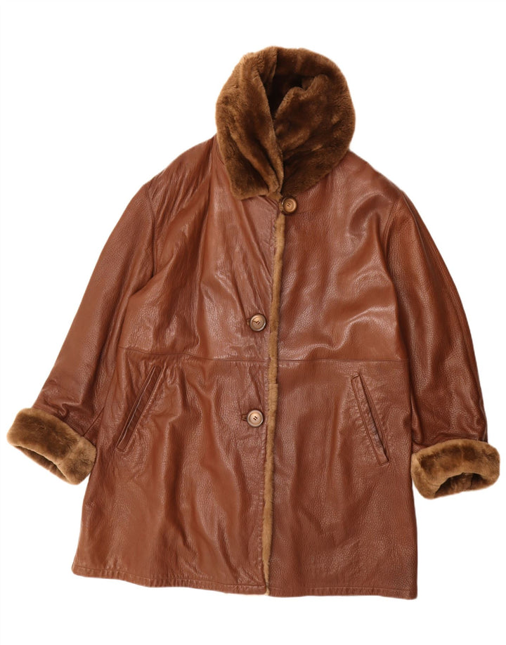 Conbipel Womens Leather Coat UK 14 Large Brown Leather