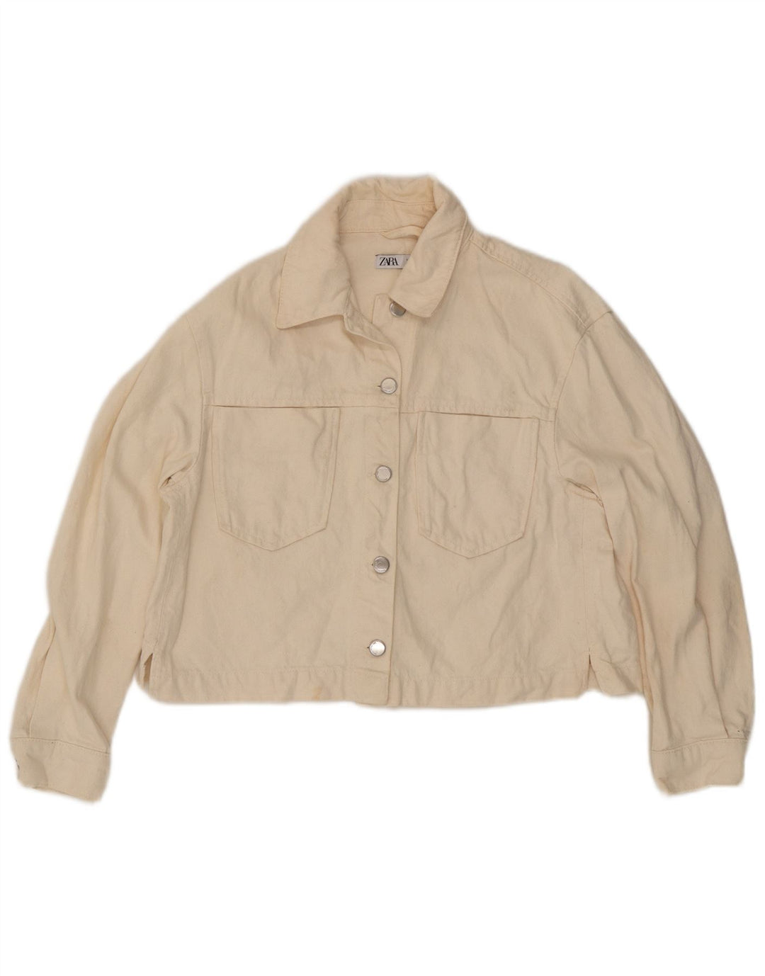 Zara Womens Crop Oversized Denim Jacket UK 10 Small White