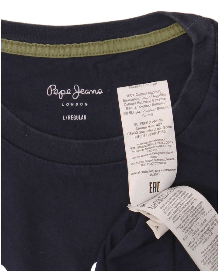 PEPE JEANS Mens Regular Fit Graphic T-Shirt Top Large Navy Blue Cotton