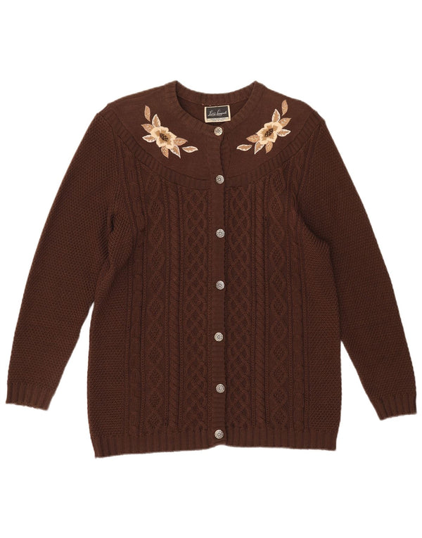 Luisa Spagnoli Womens Cardigan Sweater UK 12 Medium Brown Floral Wool