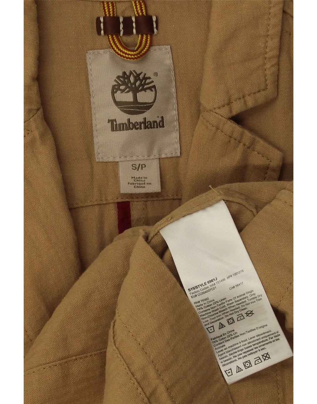 Timberland Mens 3 Button Blazer Jacket UK 36 Small Beige Herringbone Cotton