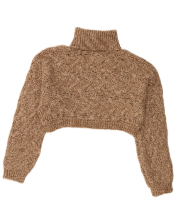 Zara Girls Crop Roll Neck Jumper Sweater 11-12 Years Brown Polyester