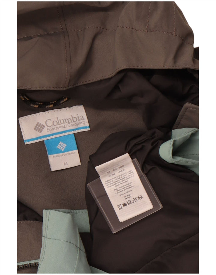 COLUMBIA Womens Hooded Raincoat UK 14 Medium Green Colourblock Polyester