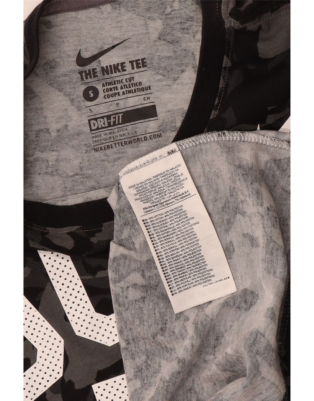 NIKE Mens Athletic Cut Graphic T-Shirt Top Small Black Camouflage Cotton