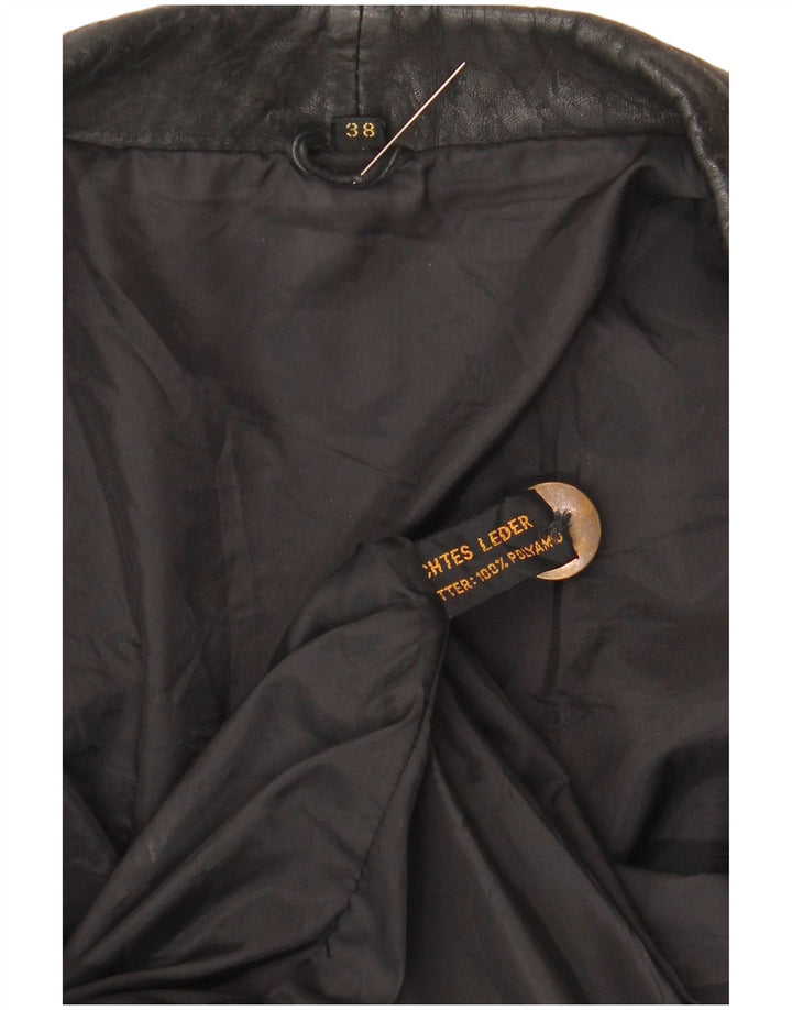 VINTAGE Womens Leather Jacket EU 38 Medium Black Leather