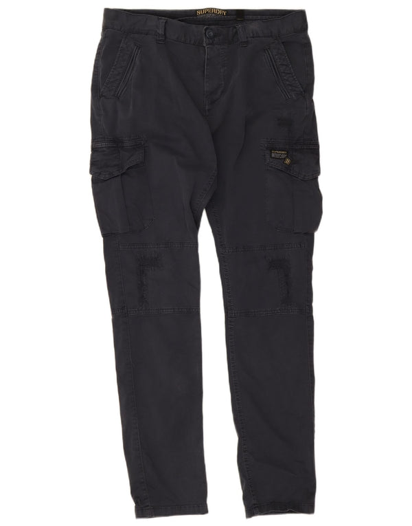 Superdry Womens Slim Cargo Trousers UK 12 Medium W32 L30 Navy Blue Cotton