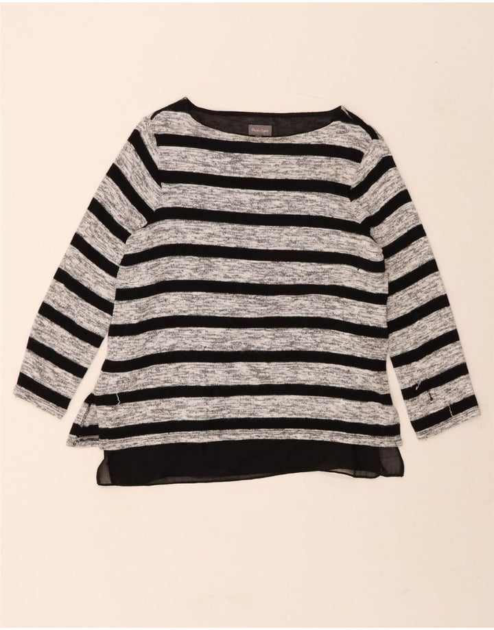 PHASE EIGHT Womens Top Long Sleeve UK 10 Small Grey Striped Viscose Vintage Phase Eight and Second-Hand Phase Eight from Messina Hembry 