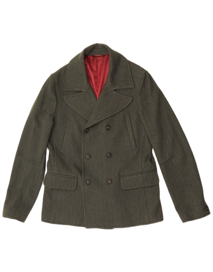 Liu Jo Mens Pea Coat UK 40 Large Green Herringbone Wool