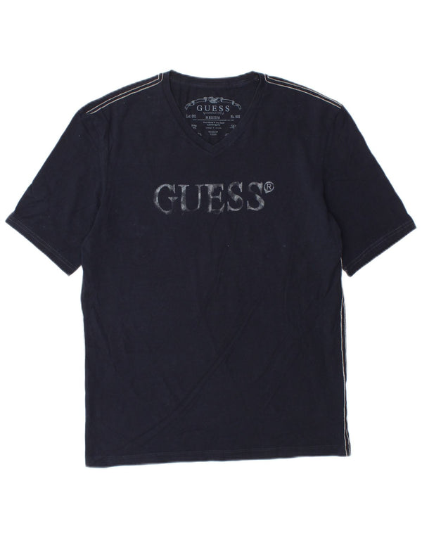 Guess Mens Graphic T-Shirt Top Medium Navy Blue Cotton
